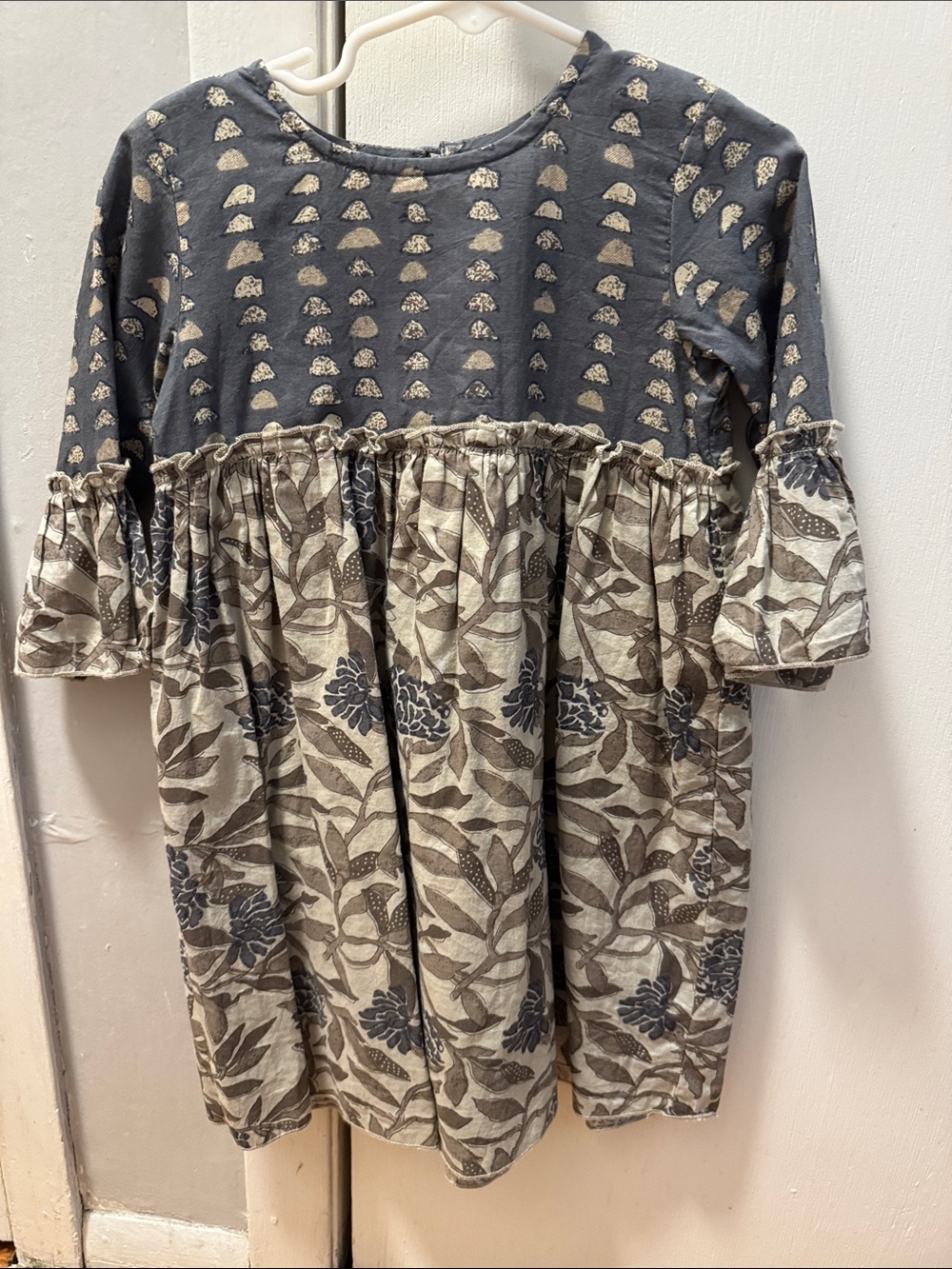 Yo Baby Floral Print Baby Tunic in Slate Gray & Cream